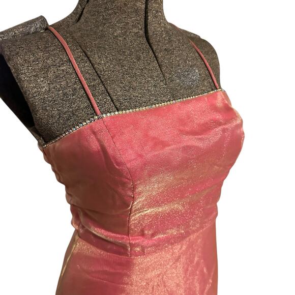 Roberta Y2K Pink Glitter Prom Gown 9/10 Rhinestone Trim Shimmer Overlay Tulle - Picture 7 of 14
